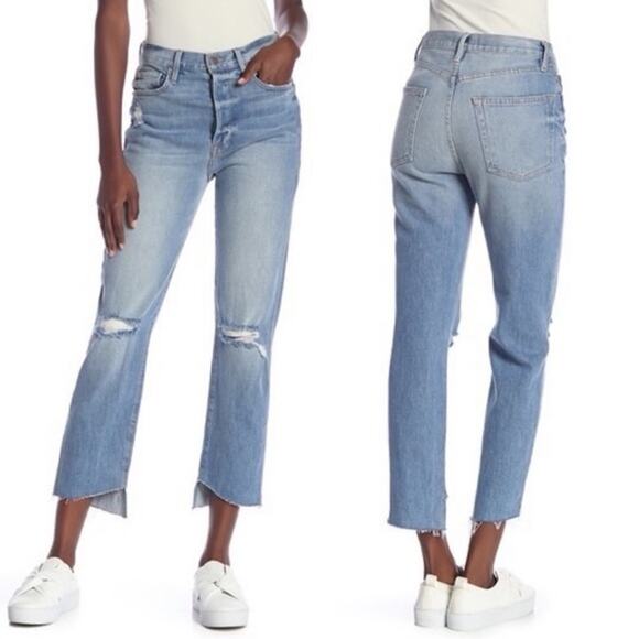 FRAME Le Original High Straight Leg Jeans Mclane Blue Raw Hem Women's Size 27 - Picture 1 of 11